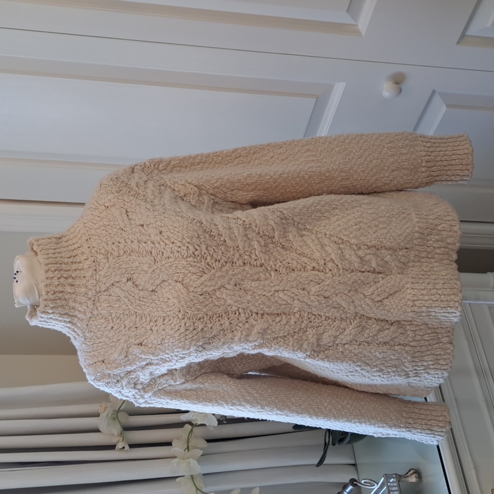 Vince Womens Rising Cableknit Ivory Wool Blend Pullover Tutleneck Sweater‎ MD